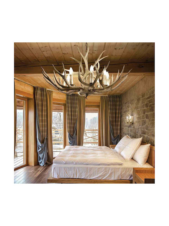 Ideal Lux Πολυέλαιος 8xE14 Ø91cm με Ξύλο Μπεζ 115504